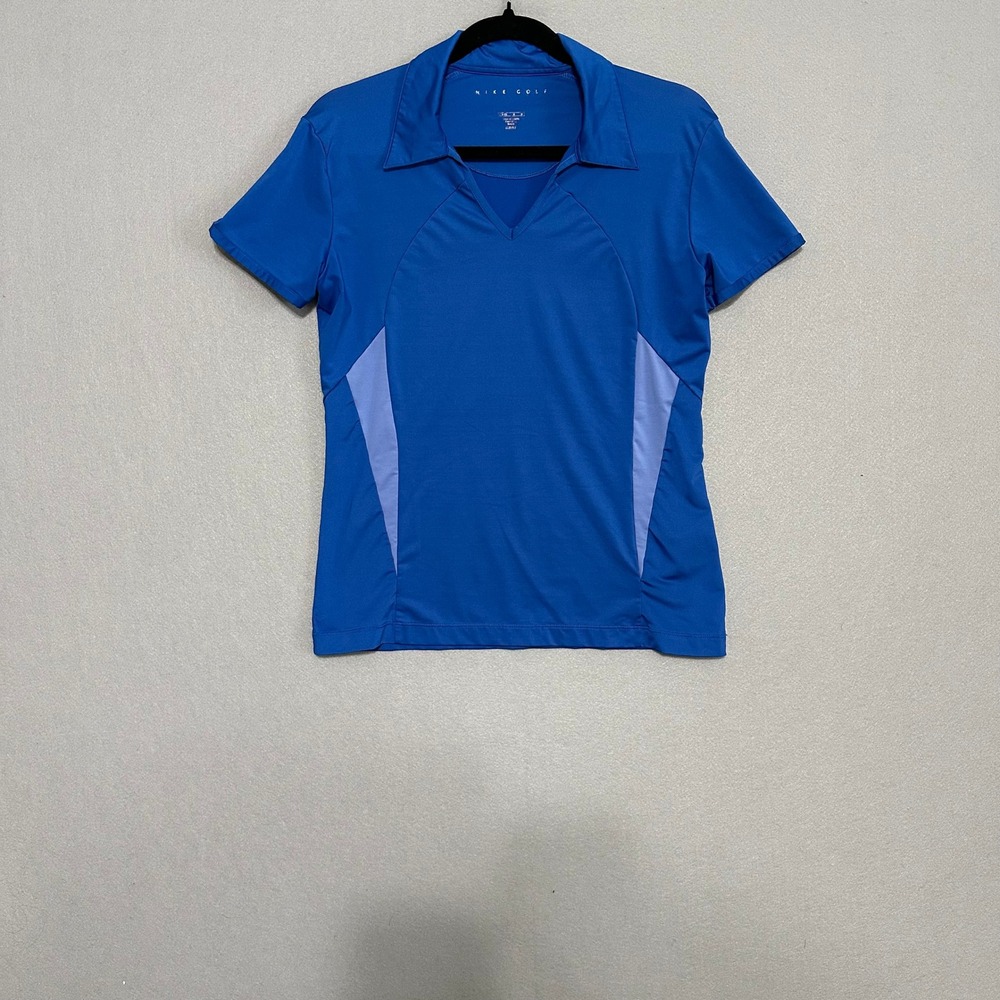 Nike Golf Dri-FIT Women Blue Short Sleeve V-Neck Polo Shirt Size M